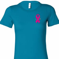 Pink Ribbon Pin Pocket Print Ladies Shirts
