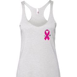 Pink Ribbon Pin Pocket Print Ladies Tri Blend Racerback Tank Top