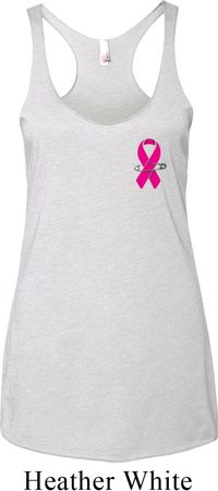 Pink Ribbon Pin Pocket Print Ladies Tri Blend Racerback Tank Top