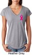 Pink Ribbon Pin Pocket Print Ladies Tri Blend V-Neck Shirt