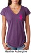 Pink Ribbon Pin Pocket Print Ladies Tri Blend V-Neck Shirt