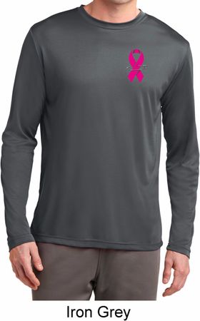 Pink Ribbon Pin Pocket Print Mens Dry Wicking Long Sleeve Shirt