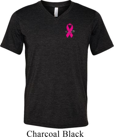 Pink Ribbon Pin Pocket Print Mens Tri Blend V-neck Shirt