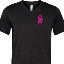 Pink Ribbon Pin Pocket Print Mens Tri Blend V-neck Shirt