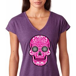 Pink Sugar Skull Ladies Shirts
