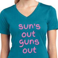Pink Suns Out Guns Out Ladies Moisture Wicking V-neck Shirt Pink Suns Out Guns Out Ladies Moisture Wicking V-neck Shirt