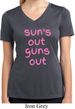 Pink Suns Out Guns Out Ladies Moisture Wicking V-neck Shirt