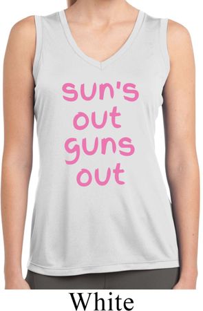 Pink Suns Out Guns Out Ladies Sleeveless Moisture Wicking Shirt