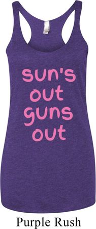 Pink Suns Out Guns Out Ladies Tri Blend Racerback Tank Top
