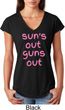 Pink Suns Out Guns Out Ladies Tri Blend V-Neck Shirt
