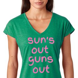 Pink Suns Out Guns Out Ladies Tri Blend V-Neck Shirt Pink Suns Out Guns Out Ladies Tri Blend V-Neck Shirt