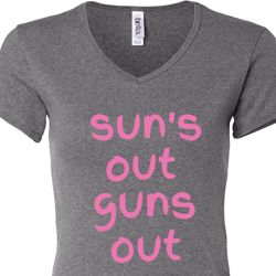 Pink Suns Out Guns Out Ladies V-neck Shirt Pink Suns Out Guns Out Ladies V-neck Shirt