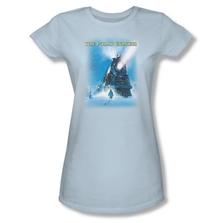 Polar Express Shirt Juniors Big Train Light Blue Tee T-Shirt