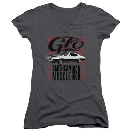 Pontiac Juniors V Neck Shirt 68 GTO Charcoal T-Shirt