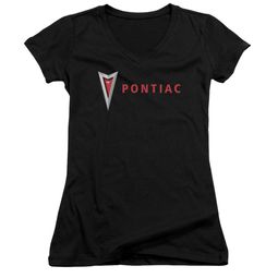 Pontiac Juniors V Neck Shirt Modern Logo Black T-Shirt