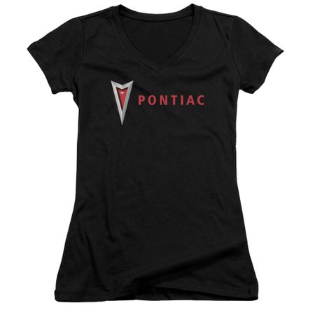 Pontiac Juniors V Neck Shirt Modern Logo Black T-Shirt