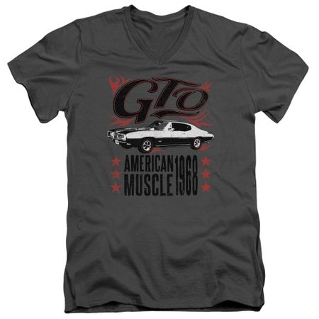 Pontiac Slim Fit V-Neck Shirt 68 GTO Charcoal T-Shirt