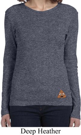 Poop Emoji Patch Bottom Print Ladies Long Sleeve Shirt
