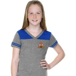 Poop Emoji Patch Pocket Print Girls Football Shirt