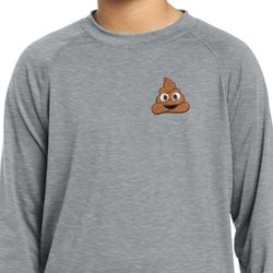 Poop Emoji Patch Pocket Print Kids Dry Wicking Long Sleeve Shirt