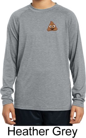 Poop Emoji Patch Pocket Print Kids Dry Wicking Long Sleeve Shirt