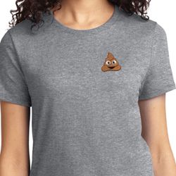 Poop Emoji Patch Pocket Print Ladies Shirts