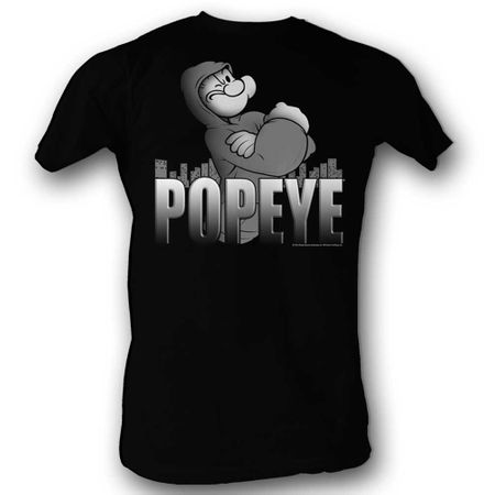 Popeye Shirt In His Hoodie Black T-Shirt