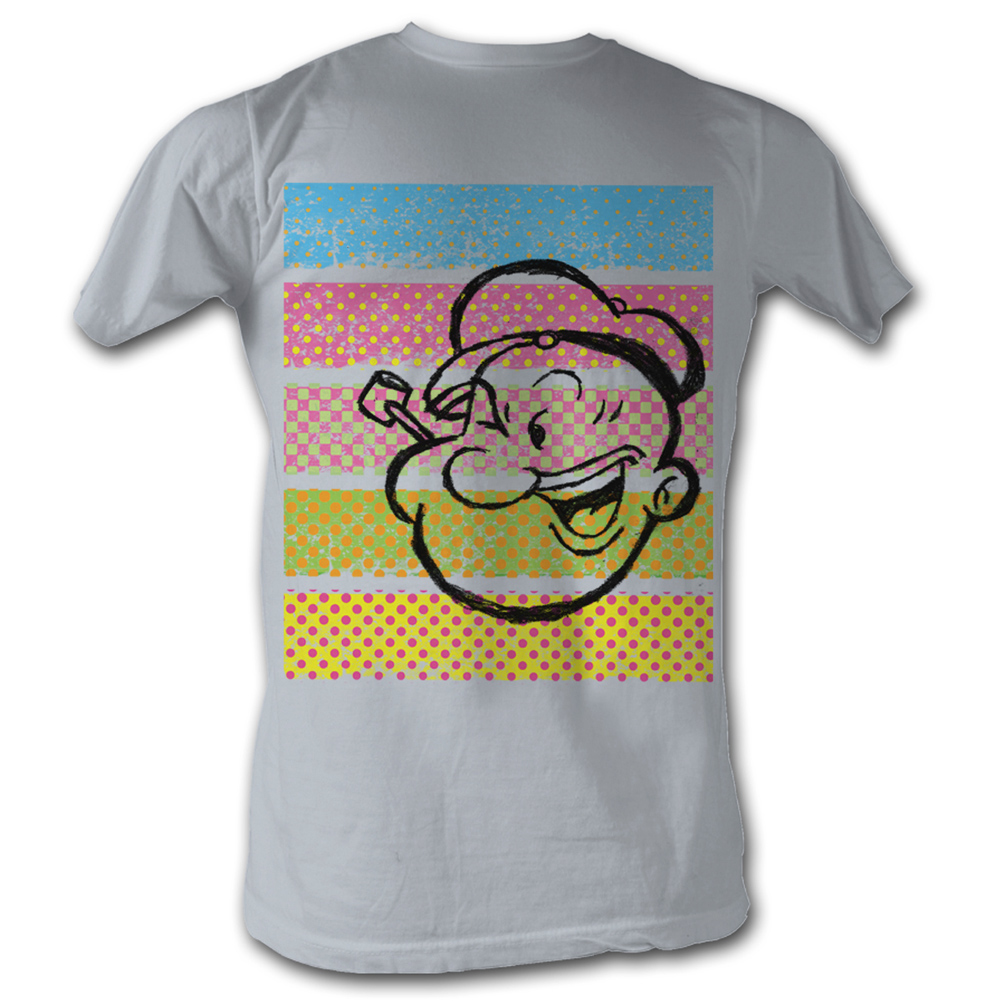 Popeye Shirt Popeye Color Stripes Adult Grey T-Shirt Tee - Popeye Shirts