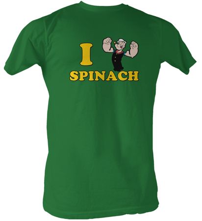 Popeye T-shirt I Love Spinach Adult Kelly Green Tee Shirt