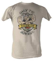 Popeye T-shirt Only The Strong Survive Adult Dirty White Tee Shirt