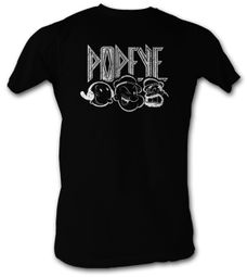 Popeye T-shirt Popeye Brutus Olive Oyl Adult Black Tee Shirt
