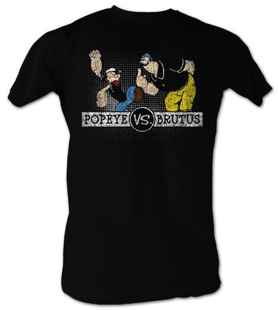 Popeye T-shirt Popeye VS Brutus 2 Adult Black Tee Shirt
