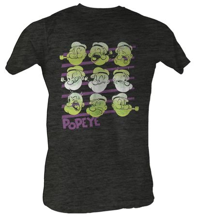 Popeye T-shirt The Sailorman Faces Adult Charcoal Heather Tee Shirt