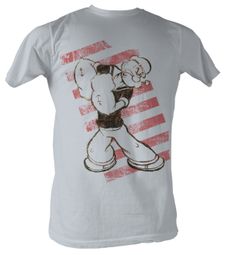 Popeye T shirt The Sailorman Red Stripes Adult Silver Tee Shirt