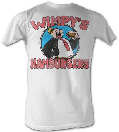 Popeye T-shirt Wimpys Burgers Adult White Tee Shirt