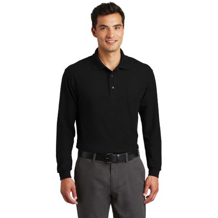 Port Authority Polo Shirt Long Sleeve Silk Touch With Pocket