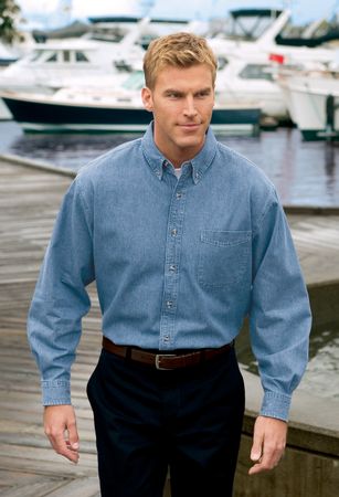 Port & Company Dress Shirt Long Sleeve Value Denim