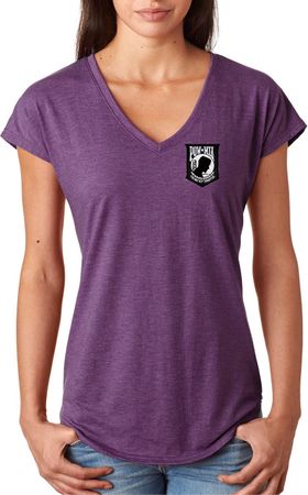 Pow Mia Patch Pocket Print Ladies Tri Blend V-neck