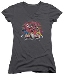 Power Rangers Ninja Steel Juniors V Neck Shirt Blast Charcoal T-Shirt