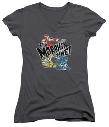 Power Rangers Ninja Steel Juniors V Neck Shirt It's Morphin Time Charcoal T-Shirt Power Rangers Ninja Steel Juniors V Neck Shirt It's Morphin Time Charcoal T-Shirt