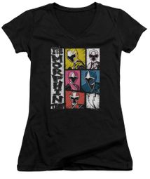 Power Rangers Ninja Steel Juniors V Neck Shirt Morphin Time Black T-Shirt
