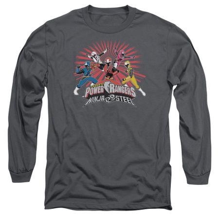 Power Rangers Ninja Steel Long Sleeve Shirt Blast Charcoal Tee T-Shirt
