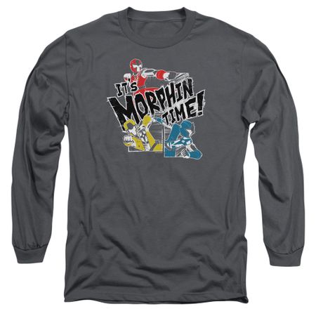 Power Rangers Ninja Steel Long Sleeve Shirt It's Morphin Time Charcoal Tee T-Shirt