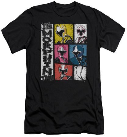 Power Rangers Ninja Steel Slim Fit Shirt Morphin Time Black T-Shirt