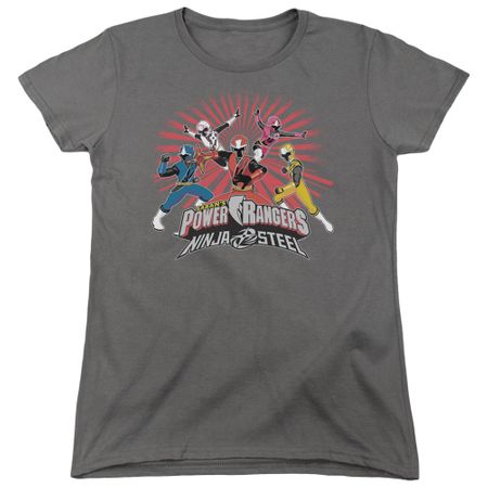 Power Rangers Ninja Steel Womens Shirt Blast Charcoal T-Shirt