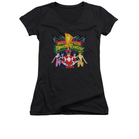 Power Rangers Shirt Juniors V Neck Characters Black T-Shirt