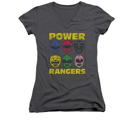 Power Rangers Shirt Juniors V Neck Heads Charcoal T-Shirt