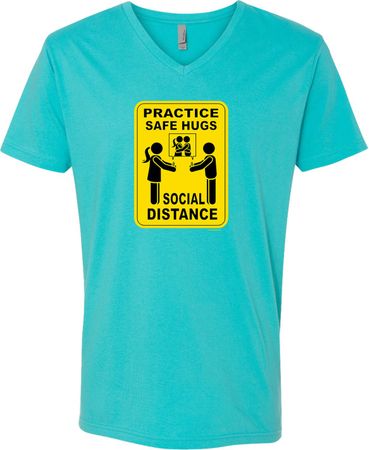 Practice Safe Hugs Social Distance Adult V-Neck T-Shirt