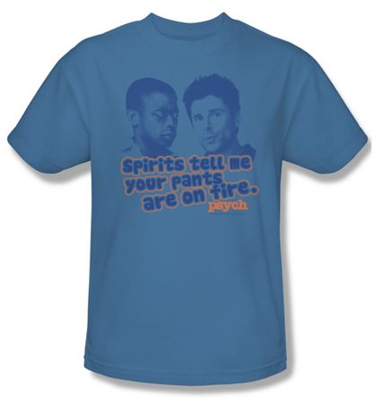 Psych Shirt Pants On Fire Adult Carolina Blue Tee T-Shirt
