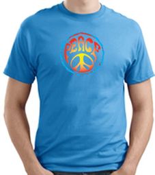 PSYCHEDELIC PEACE Sign Symbol Adult T-shirt - Aquatic Blue